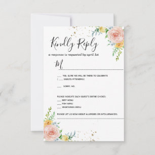 Blommig bröllopsinbjudan RSVP-kort guld skymning r OSA Kort