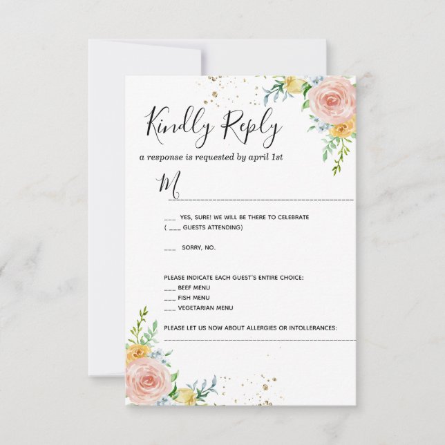 Blommig bröllopsinbjudan RSVP-kort guldskymning ro OSA Kort (Framsida)