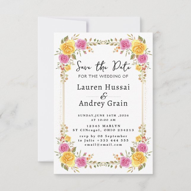 Blommig Bröllopsinbjudan "Save the Date" Spara Datumet (Framsida)