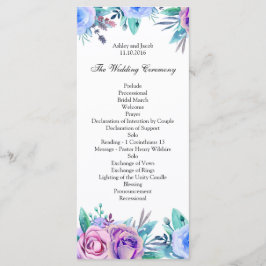 Blommig bröllopsprogram blå. Boho ceremonikort Program