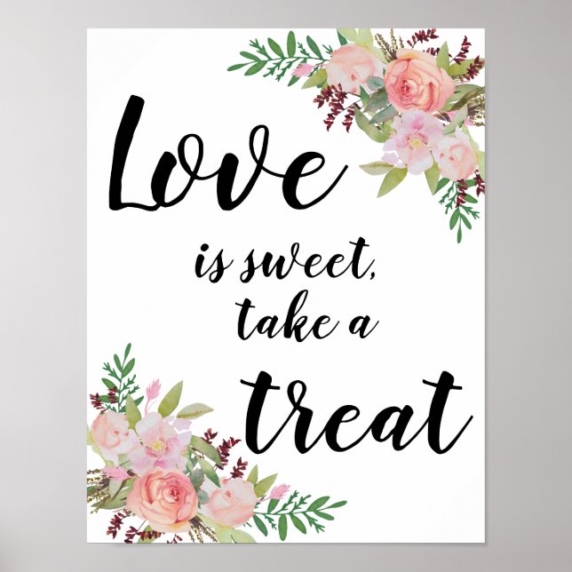 Blommig bröllopsskylt Vattenfärgade blommor bordss Poster (Framsidan)