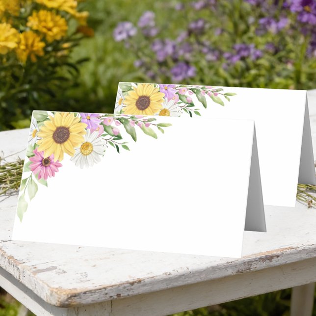 Blommig bröllopssolsikkekrans Daisy Vildblomma esk Placeringskort (Skapare uppladdad)