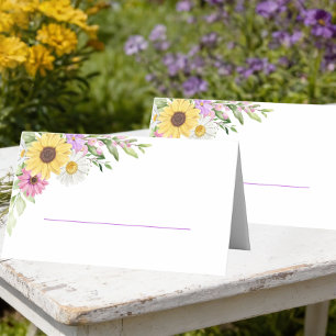 Blommig bröllopssolsikkesmåblomma eskortkort placeringskort