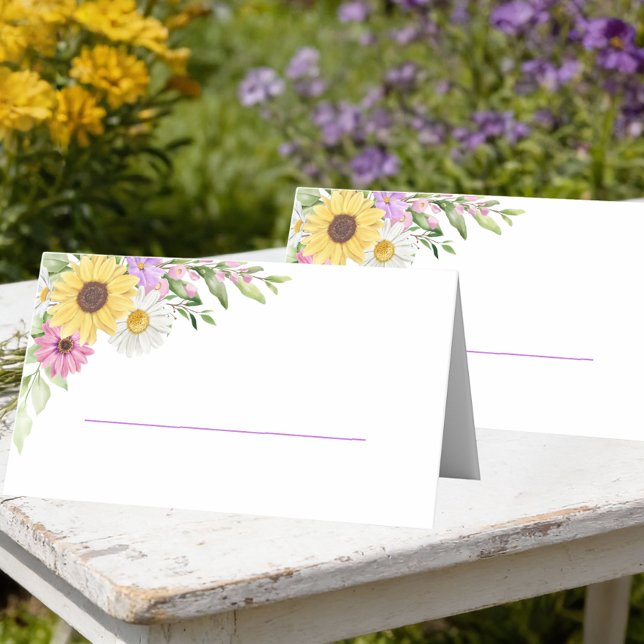 Blommig bröllopssolsikkesmåblomma eskortkort placeringskort (Skapare uppladdad)