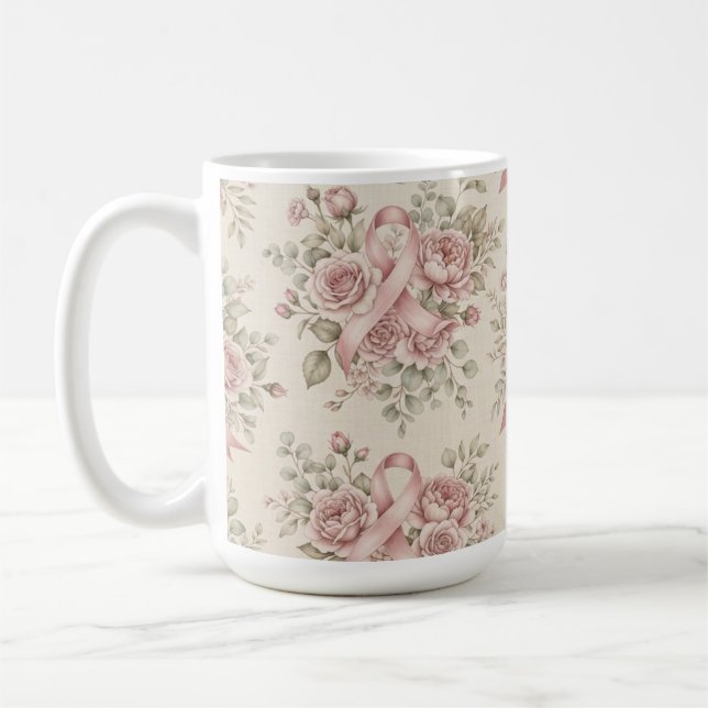 Blommig bröstcancerband-mugg kaffemugg (Vänster)
