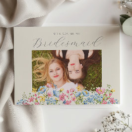 Blommig Brudtärna Förfrågan Kort med Foto