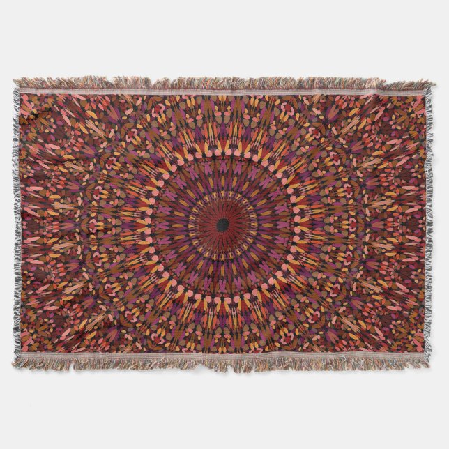 Blommig Brun Mandala-design Filt (Framsidan)