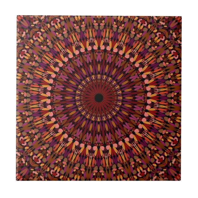 Blommig Brun Mandala-design Kakelplatta (Framsidan)