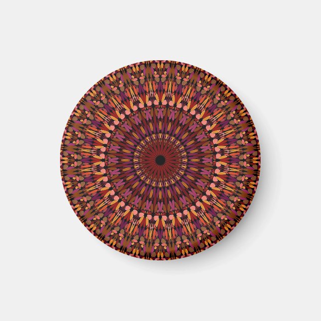 Blommig Brun Mandala-design Magnet (Framsidan)