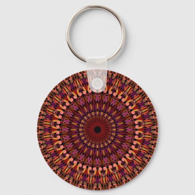 Blommig Brun Mandala-design Nyckelring (Framsida)