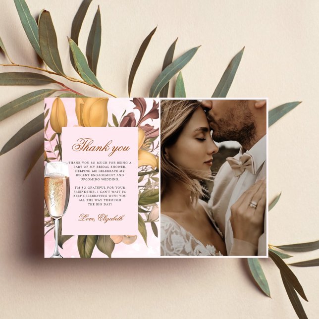 Blommig Brunch och Bubbly Bröllopsdusch Foto Tack Kort (Skapare uppladdad)