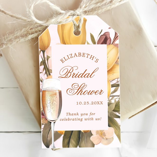 Blommig Brunch Och Bubbly Bröllopsdusch Presentetikett (Skapare uppladdad)
