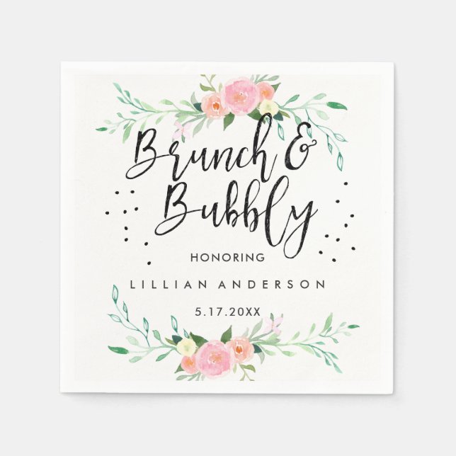 Blommig Brunch och Bubbly Bröllopsdusch Servett (Framsidan)