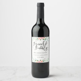 Blommig Brunch och Bubbly Bröllopsdusch Vin Etiket Vinflaska Etikett