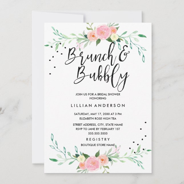 Blommig Brunch och Bubbly Bröllopsfestinladan Inbjudningar (Framsida)