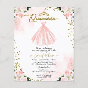 Blommig budget Quinceanera-inbjudan tvåspråkig