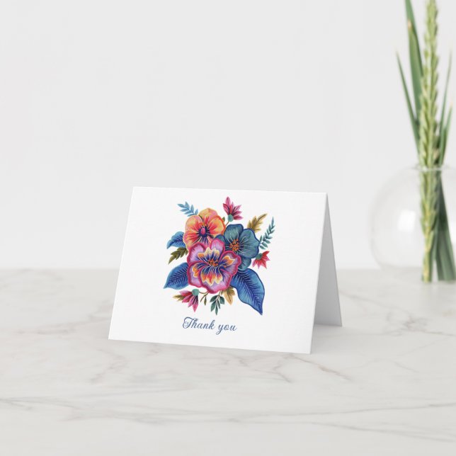 Blommig bukett falsk broderygarn design tack kort (Framsida)
