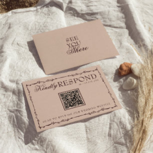 Blommig Burgunder Beige Gamla Pengar QR-kod Bröllo OSA Kort