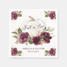 Blommig Burgunderfärgad Pumpa Förälskelse Bröllop Pappersservett