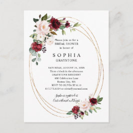 Blommig Burgunderröd Guld Abstrakt Bröllopsfest Inbjudan Vykort