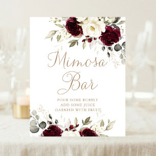 Blommig Burgundy Grönska Bröllop Mimosa Bar Skylt