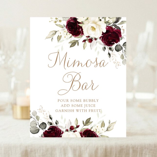 Blommig Burgundy Grönska Bröllop Mimosa Bar Skylt (Skapare uppladdad)