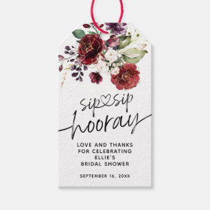 Blommig Burgundy Klipp Klipp Hooray Bröllopsduschp Presentetikett