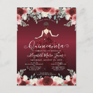 Blommig Burgundy Röd Prinsessa Födelsedags Quincea Vykort