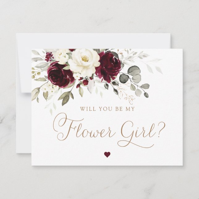 Blommig Burgundy Vit Grönska Flower Girl Bröllop Inbjudningar (Framsida)