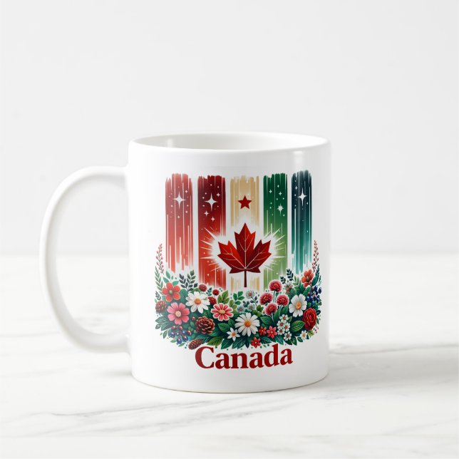 Blommig Canada Day | Söt kanadensisk flagga Kaffemugg (Vänster)