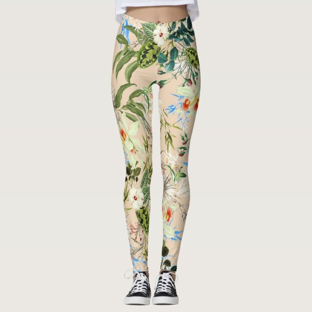 Blommig Chic Blommor och blad Leggings (Framsida)