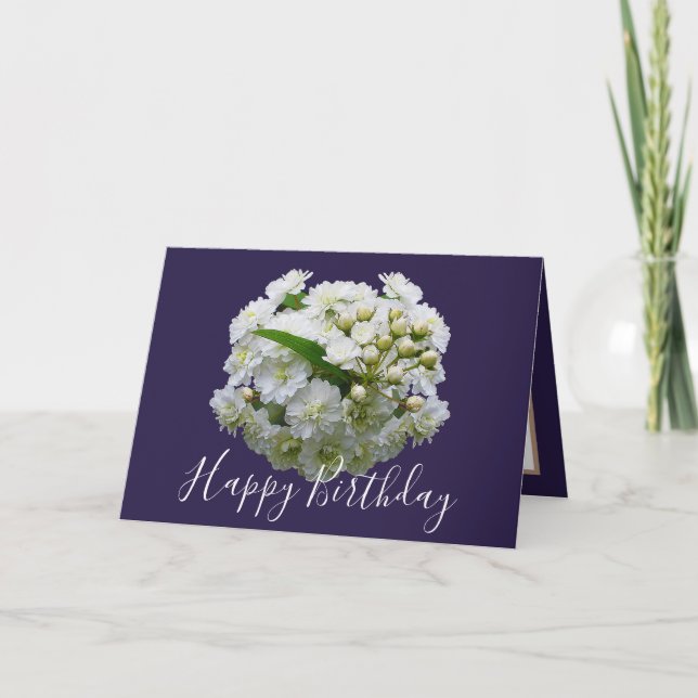Blommig Chic Bukett Vit Spirea Blommor Födelsedag Kort (Framsida)