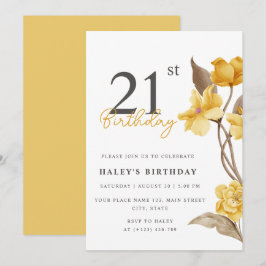 Blommig Chic Elegant Enkel Gul 21-årsdag Inbjudningar
