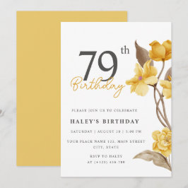 Blommig Chic Elegant Enkel Gul 79-årsdag Inbjudningar