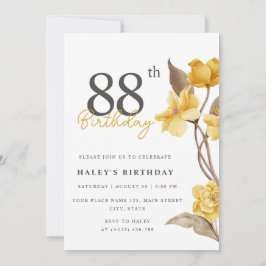 Blommig Chic Elegant Enkel Gul 88-årsdag Inbjudningar