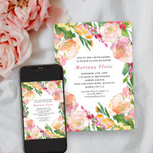 Blommig Chic Inramad Rosa och Guld Quinceanera