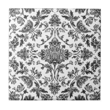 Blommig Chinoiserie Svart & Vitt Akvarell