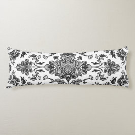 Blommig Chinoiserie Svart & Vitt Akvarell Kroppskudde
