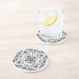 Blommig Chinoiserie Svart & Vitt Akvarell Underlägg