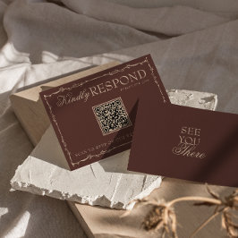 Blommig chokladbrun gammal peng QR-kod bröllop OSA Kort
