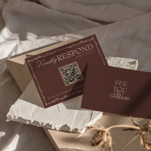 Blommig chokladbrun gammal peng QR-kod bröllop OSA Kort