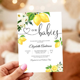 Blommig Citron Baby Shower Inbjudan