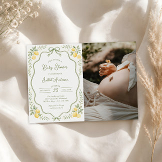 Blommig Citron Citrus Baby Shower Foto Inbjudningar