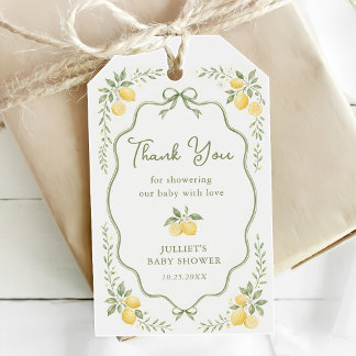 Blommig Citron Citrus Baby Shower Presentetikett