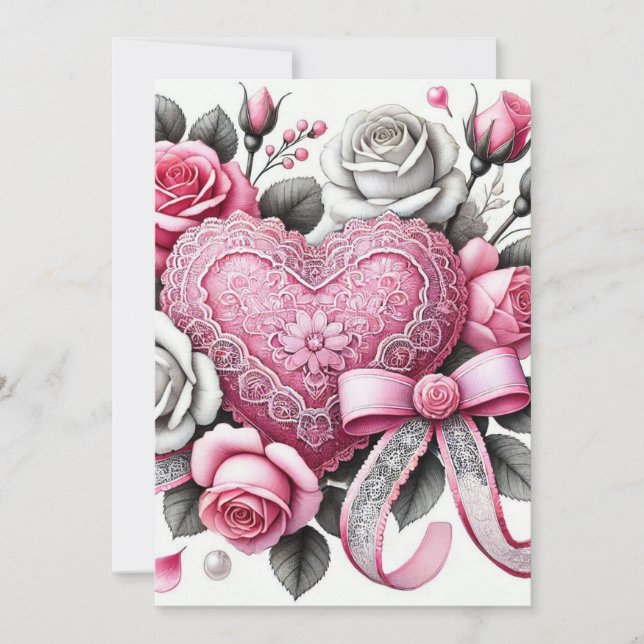 Blommig coquette rosa hjärtan för vänner Alla hjär Julkort (Framsida)