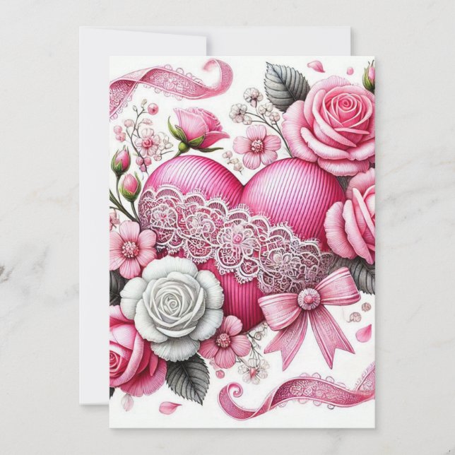 Blommig coquette rosa hjärtan för vänner Alla hjär Julkort (Framsida)
