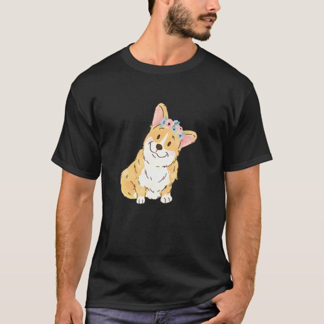 Blommig Corgi Pembroke Welsh Corgi Mamma T Shirt (Framsida)