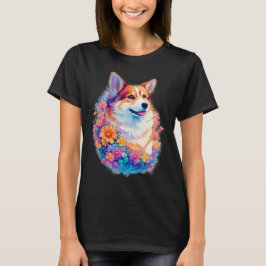 Blommig Corgi regnbåge Söt Hund Grafik T Shirt