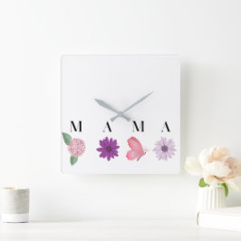 Blommig cottagecore-mamma väggdekor, fjäril fyrkantig klocka