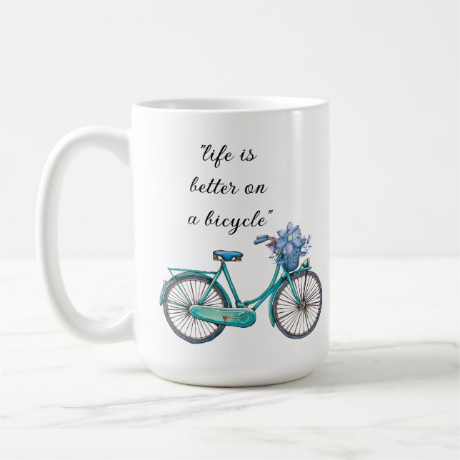 Blommig cykel akvarelldesign Boho Chic kaffe  Kaffemugg (Vänster)